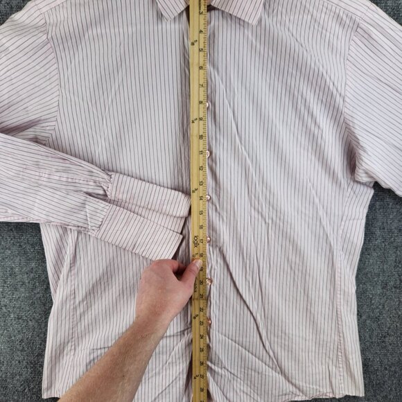 Thomas Pink Long Sleeve Button Up Shirt Men Cotton Striped Pink Slim Size 17 - Picture 3 of 14
